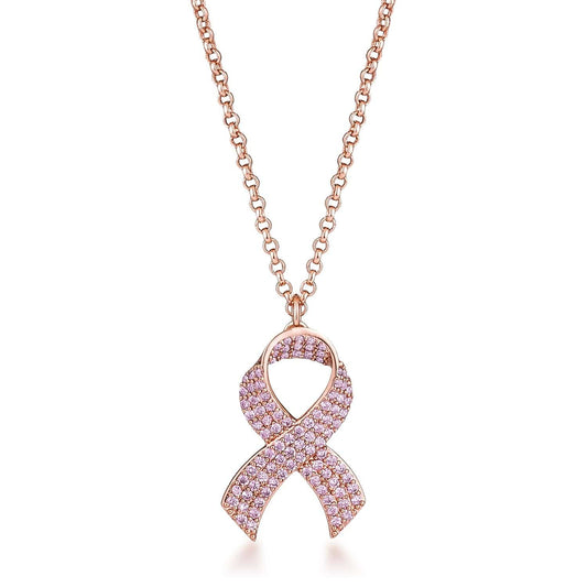 Rose Gold Plated Pink CZ Pave Ribbon Necklace - JGI