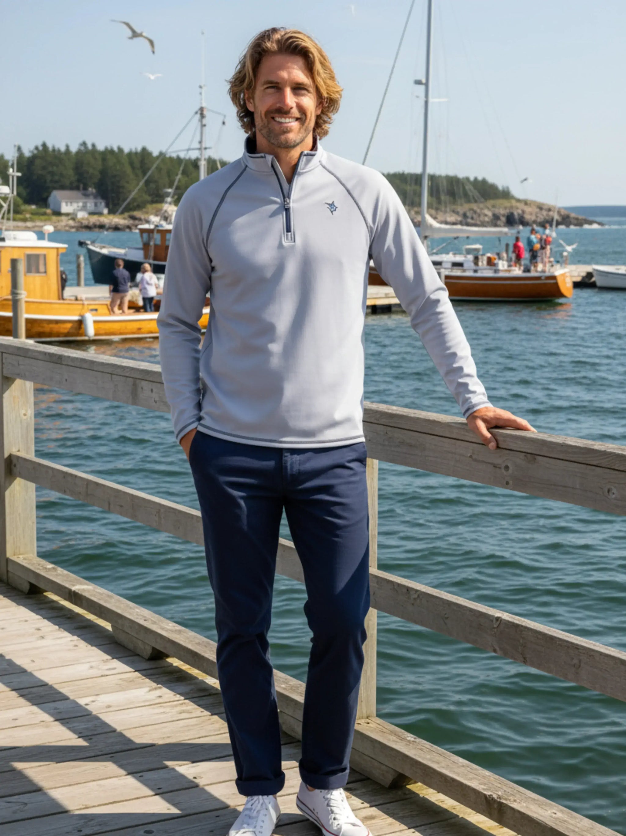 New Harbor Quarter Zip Effortless Comfort - White Water Life - Flyclothing LLC