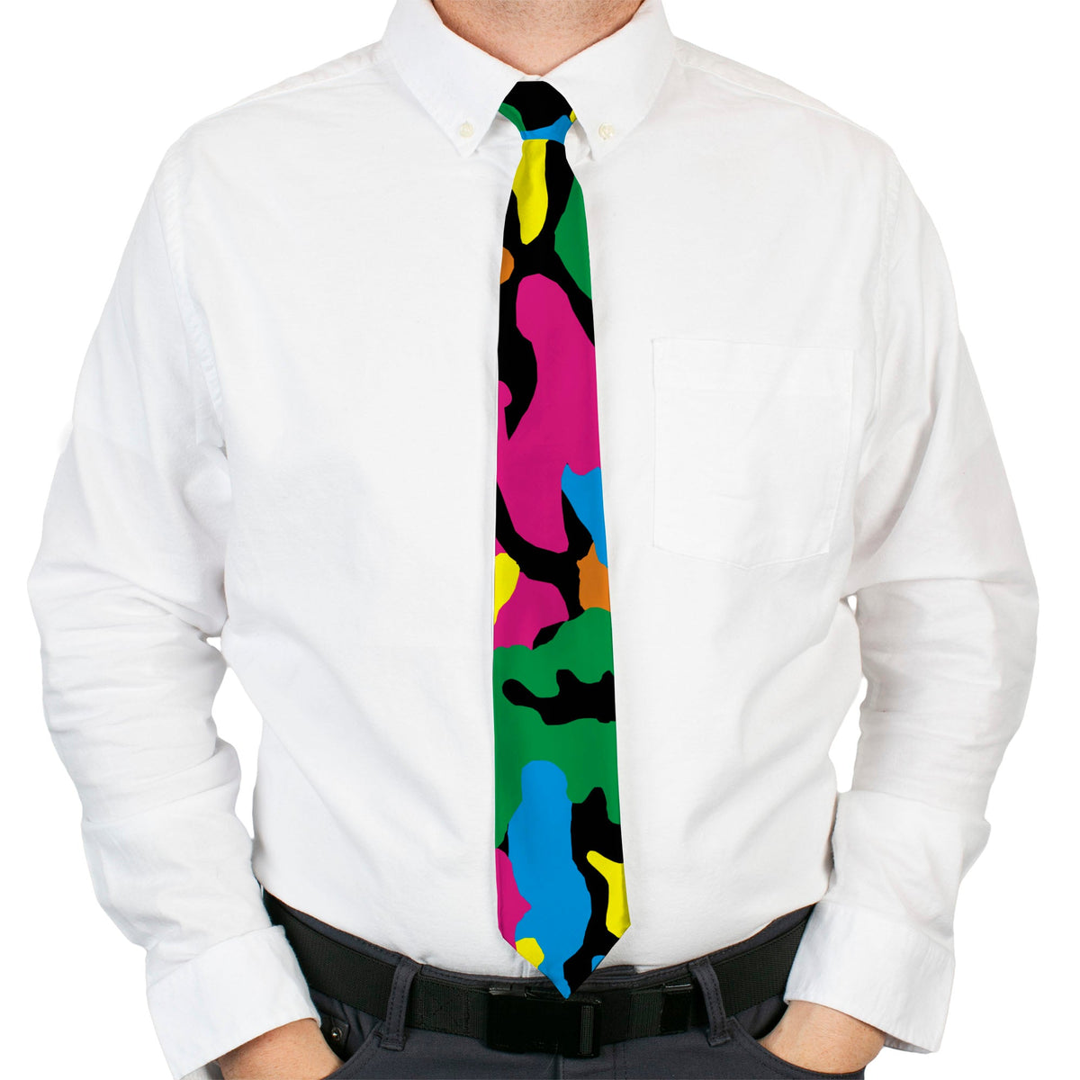 Buckle-Down Necktie - Camo Multi Neon