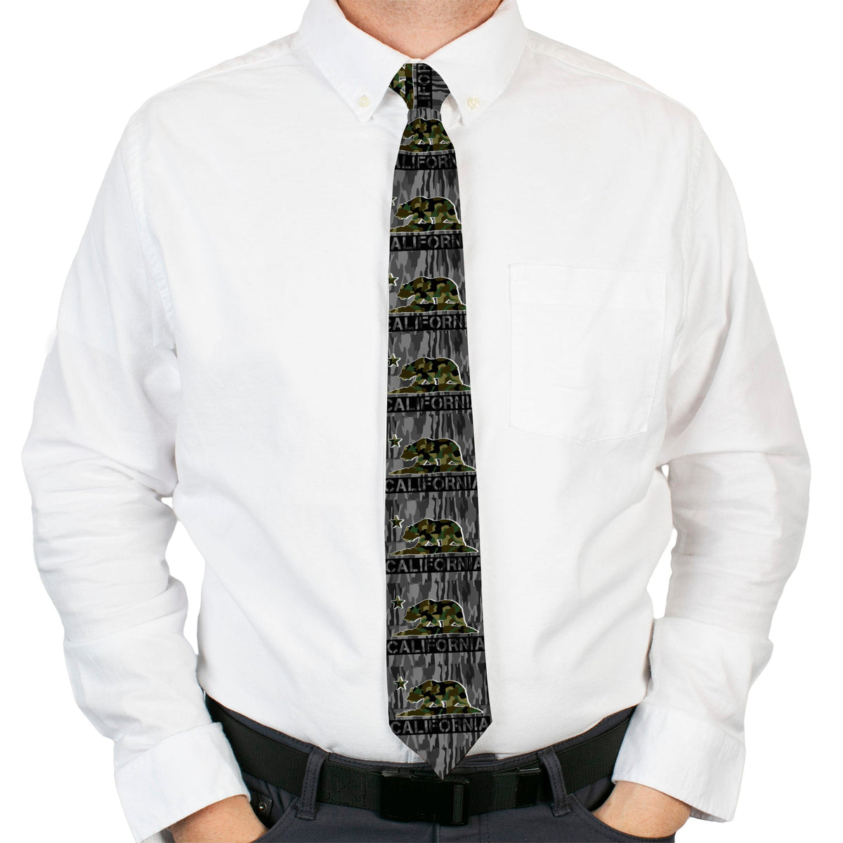 Buckle-Down Necktie - CALIFORNIA/Flag Bear Black/Camo Gray/Camo Olive - Buckle-Down - Flyclothing LLC