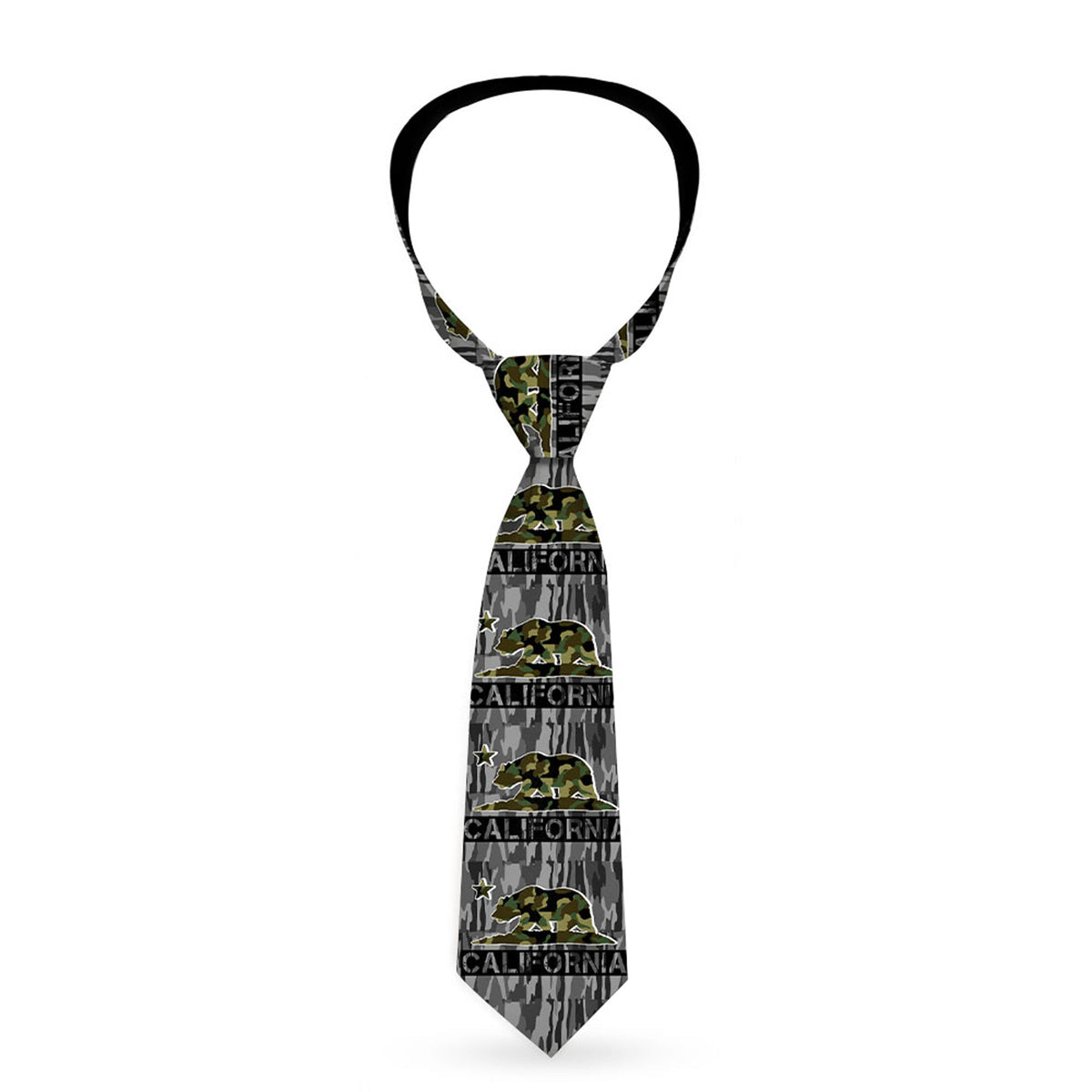 Buckle-Down Necktie - CALIFORNIA/Flag Bear Black/Camo Gray/Camo Olive - Buckle-Down - Flyclothing LLC