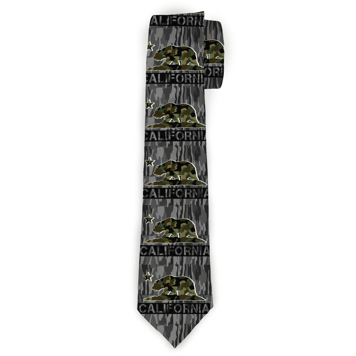 Buckle-Down Necktie - CALIFORNIA/Flag Bear Black/Camo Gray/Camo Olive - Buckle-Down - Flyclothing LLC