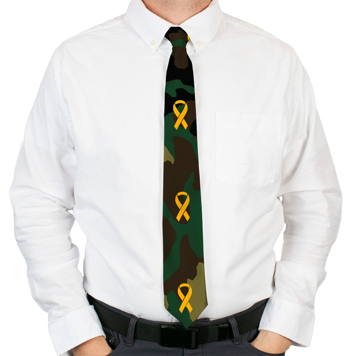 Buckle-Down Necktie - Support Our Troops Camo Olive/Yellow Ribbon - Buckle-Down - Flyclothing LLC