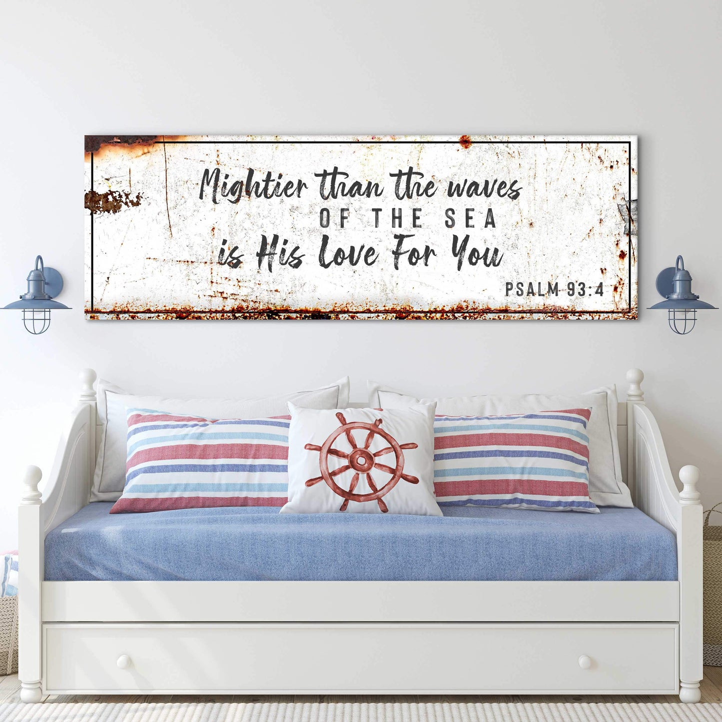 Psalm 93:4 - Mightier Than The Waves Is His Love Rustic Sign - Tailored Canvases - Flyclothing LLC