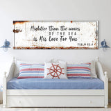 Psalm 93:4 - Mightier Than The Waves Is His Love Rustic Sign - Tailored Canvases - Flyclothing LLC