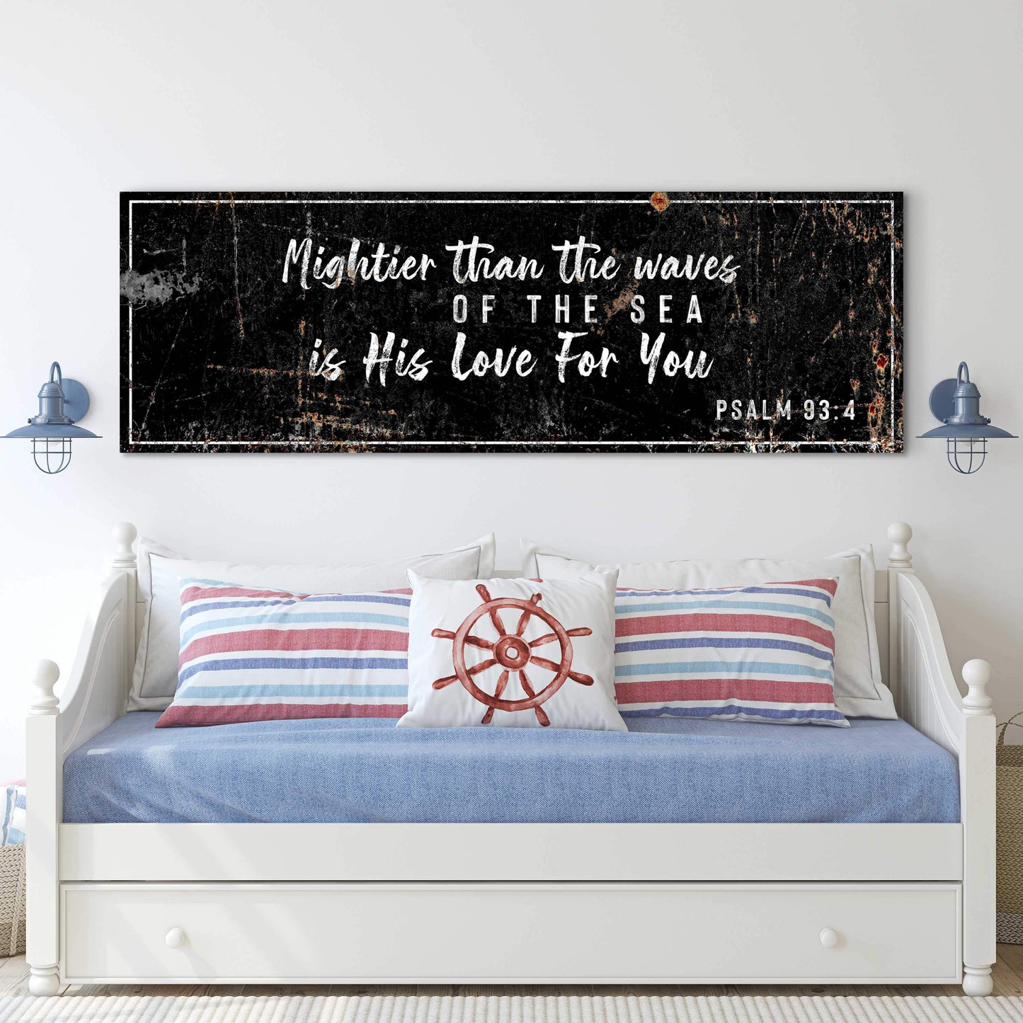 Psalm 93:4 - Mightier Than The Waves Is His Love Rustic Sign - Tailored Canvases - Flyclothing LLC