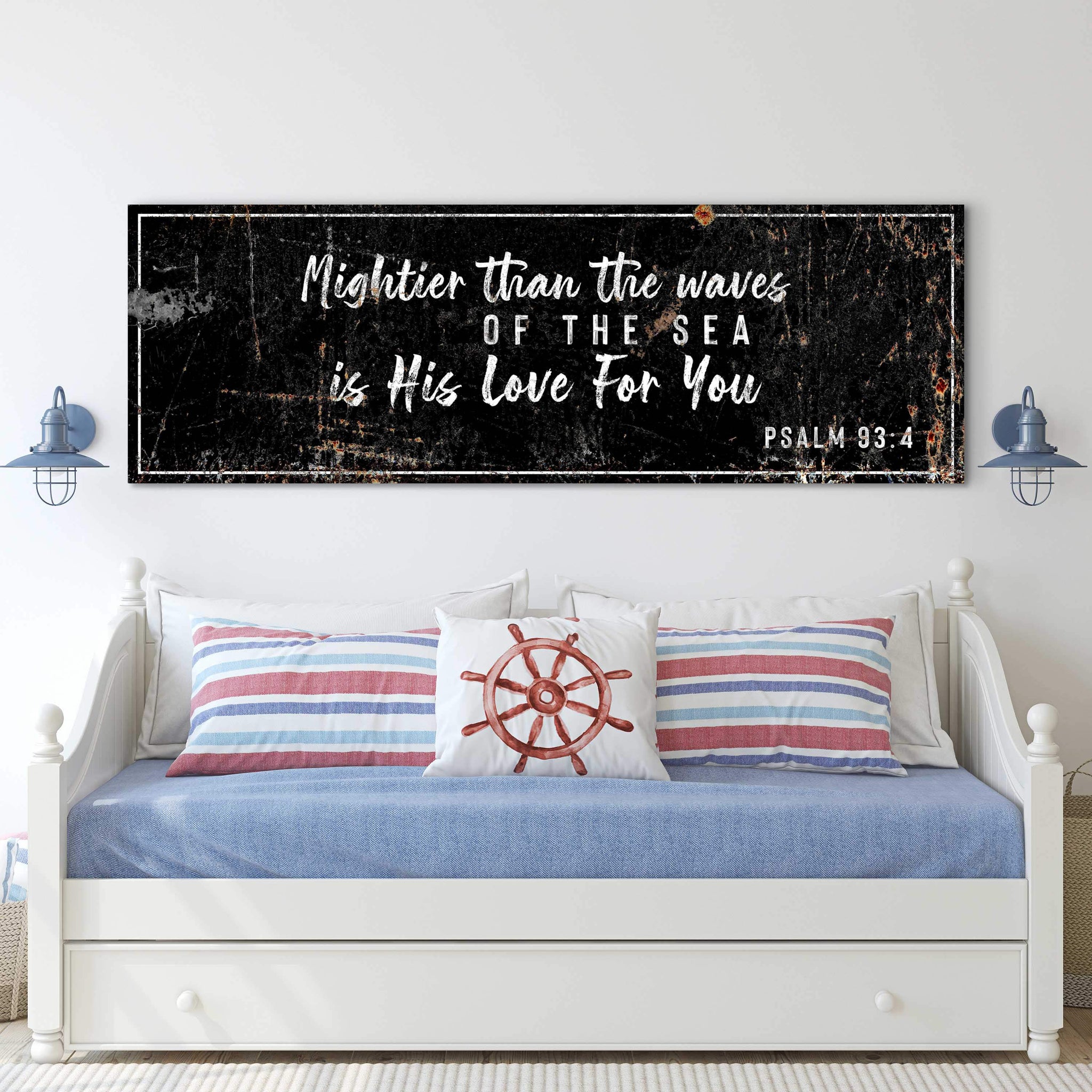 Psalm 93:4 - Mightier Than The Waves Is His Love Rustic Sign - Tailored Canvases - Flyclothing LLC