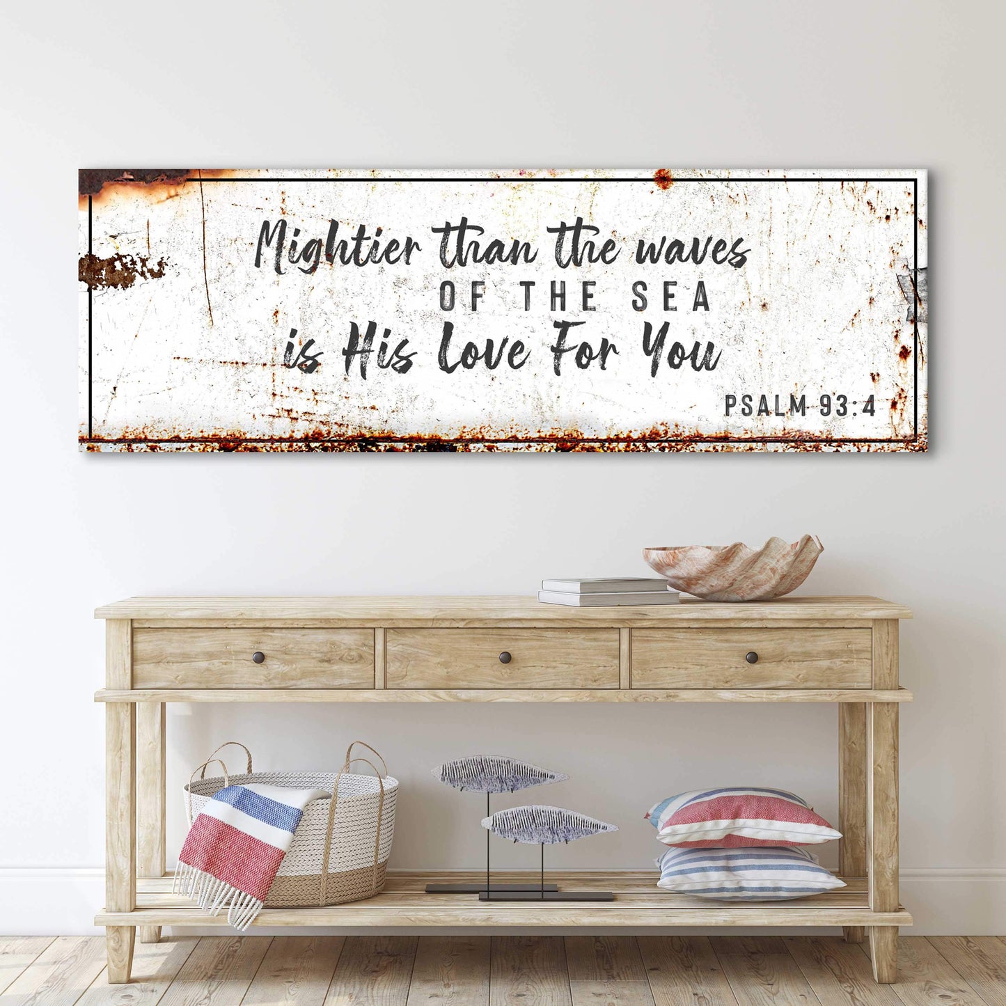 Psalm 93:4 - Mightier Than The Waves Is His Love Rustic Sign - Tailored Canvases - Flyclothing LLC