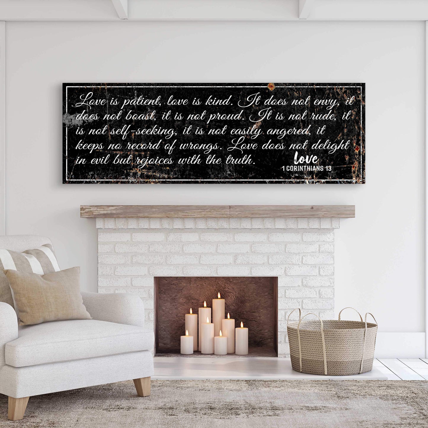 1 Corinthians 13: 'Love Is Patient' - Rustic Christian Wall Art, Religious Decor for Living Room - Tailored Canvases - Flyclothing LLC