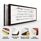 Always Remember You Are Braver Than You Believe Sign - Tailored Canvases - Flyclothing LLC