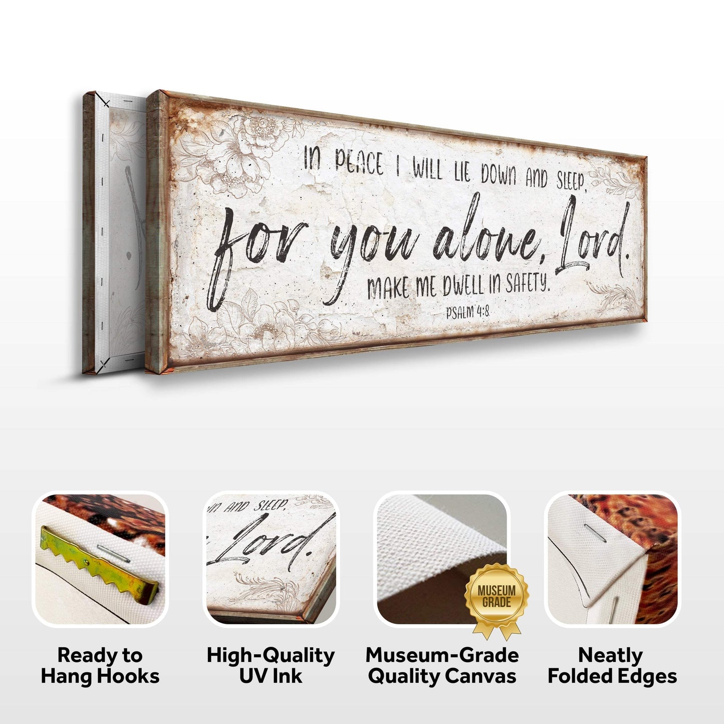 In Peace I Will Lie Down And Sleep For You Alone Lord Psalm 4:8 Faith Sign - Tailored Canvases - Flyclothing LLC