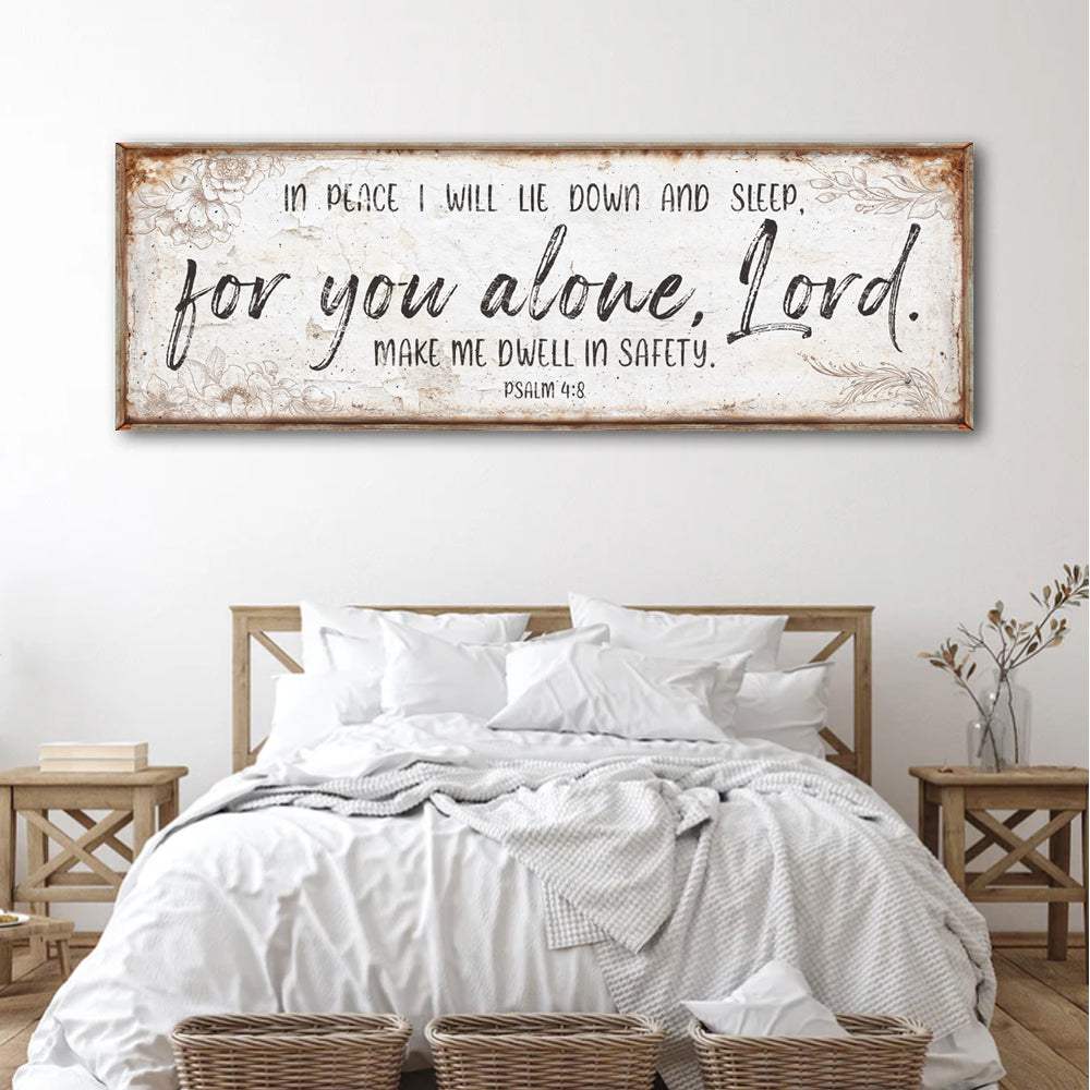 In Peace I Will Lie Down And Sleep For You Alone Lord Psalm 4:8 Faith Sign - Tailored Canvases - Flyclothing LLC