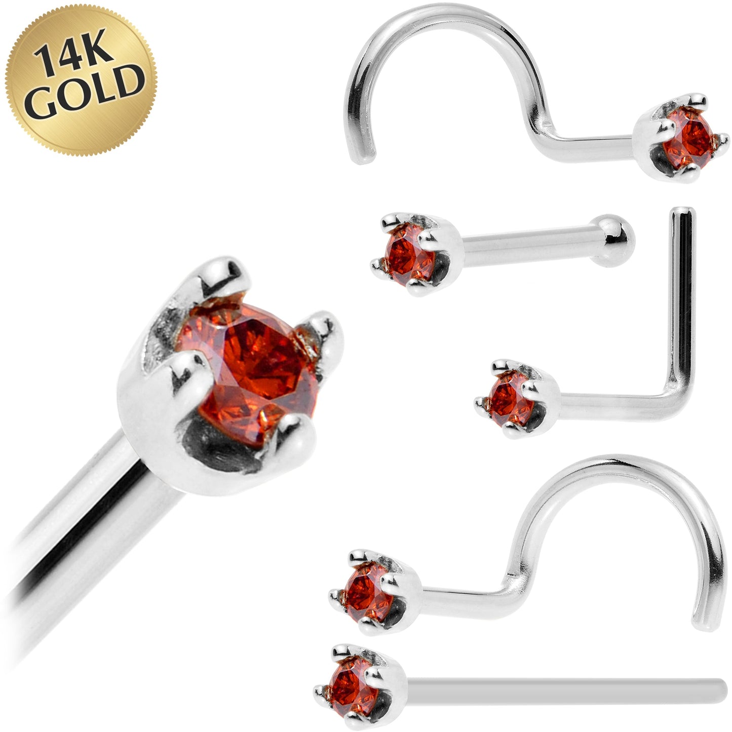 14k White Gold 2mm Lab Grown Red Diamond Nose Ring - BodyCandy - Flyclothing LLC