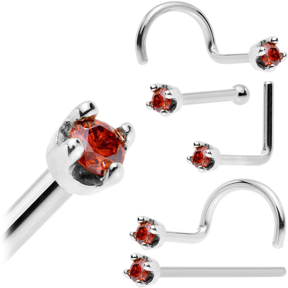 14k White Gold 2mm Lab Grown Red Diamond Nose Ring - BodyCandy - Flyclothing LLC