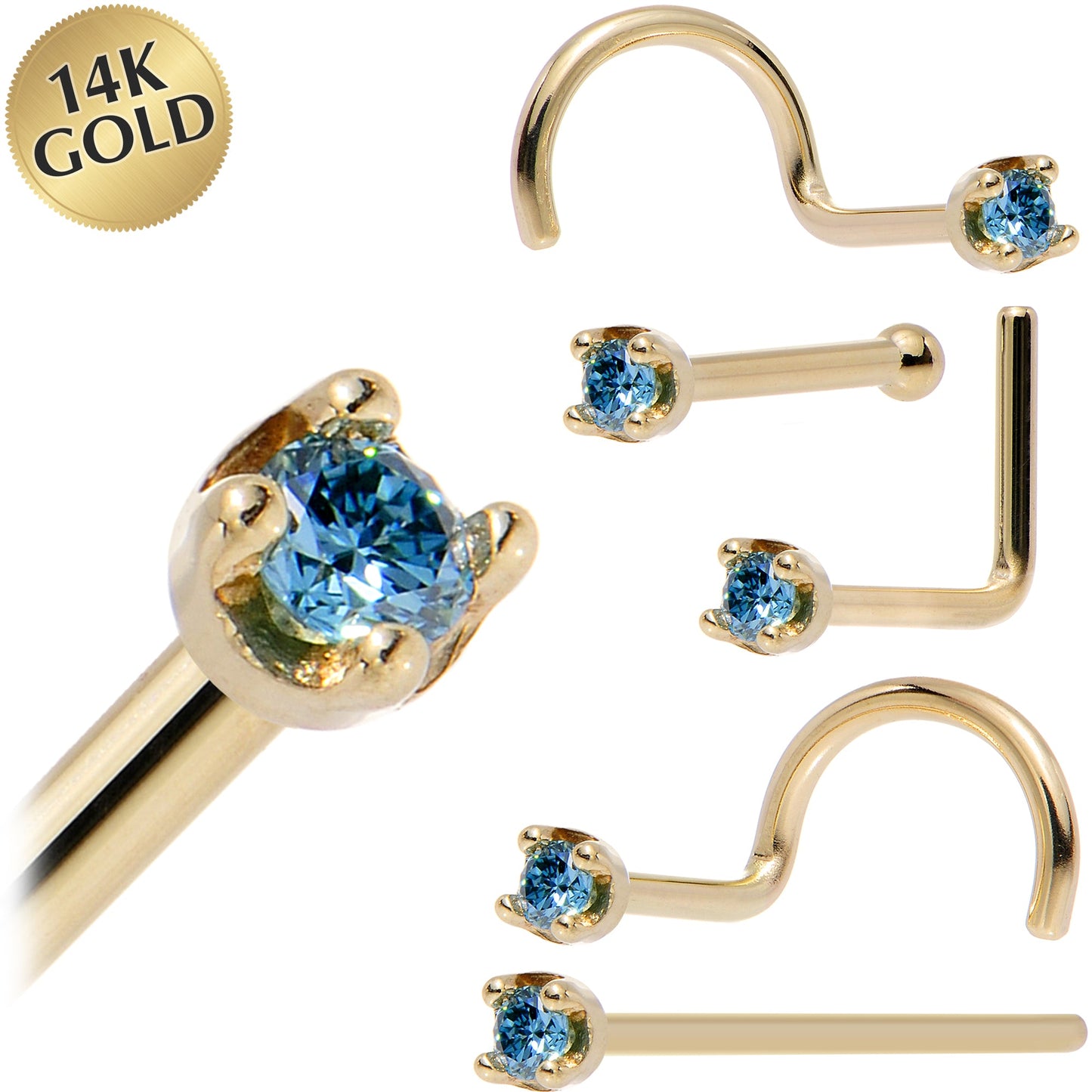 14k Yellow Gold 2mm Lab Grown Blue Diamond Nose Ring - BodyCandy - Flyclothing LLC