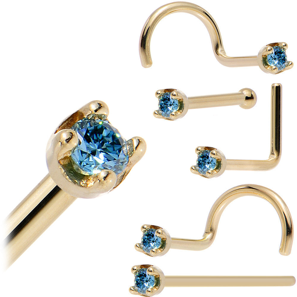14k Yellow Gold 2mm Lab Grown Blue Diamond Nose Ring - BodyCandy - Flyclothing LLC