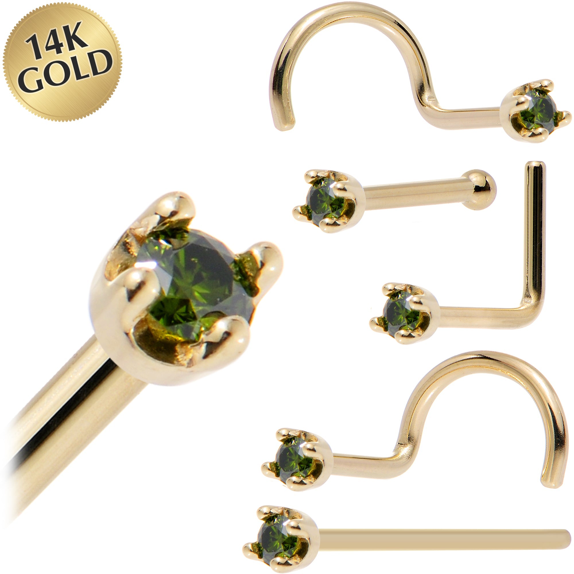 14k Yellow Gold 2mm Lab Grown Green Diamond Nose Ring - BodyCandy - Flyclothing LLC