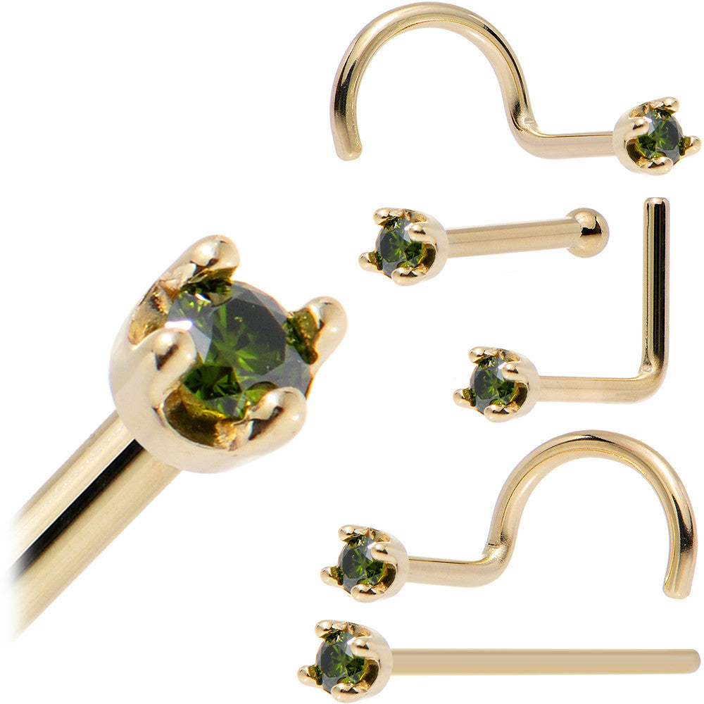 14k Yellow Gold 2mm Lab Grown Green Diamond Nose Ring - BodyCandy - Flyclothing LLC