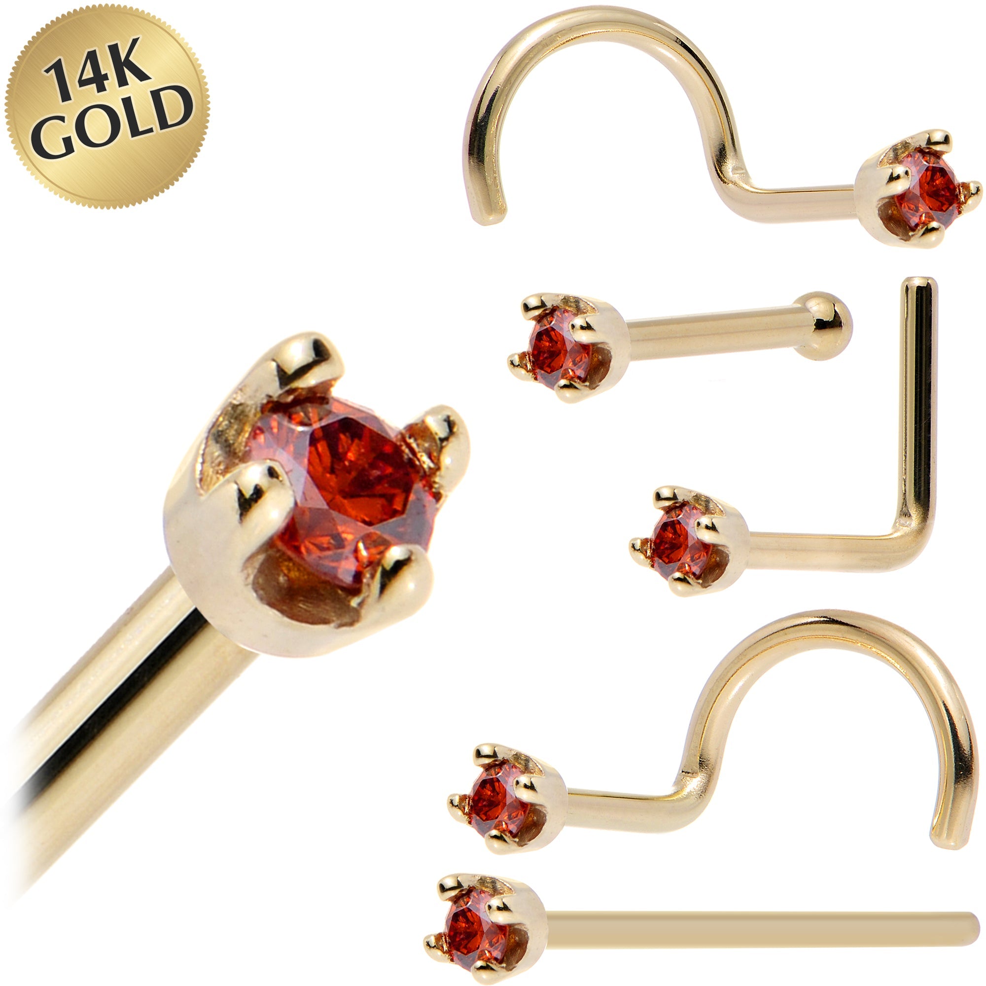 14k Yellow Gold 2mm Lab Grown Red Diamond Nose Ring - BodyCandy - Flyclothing LLC