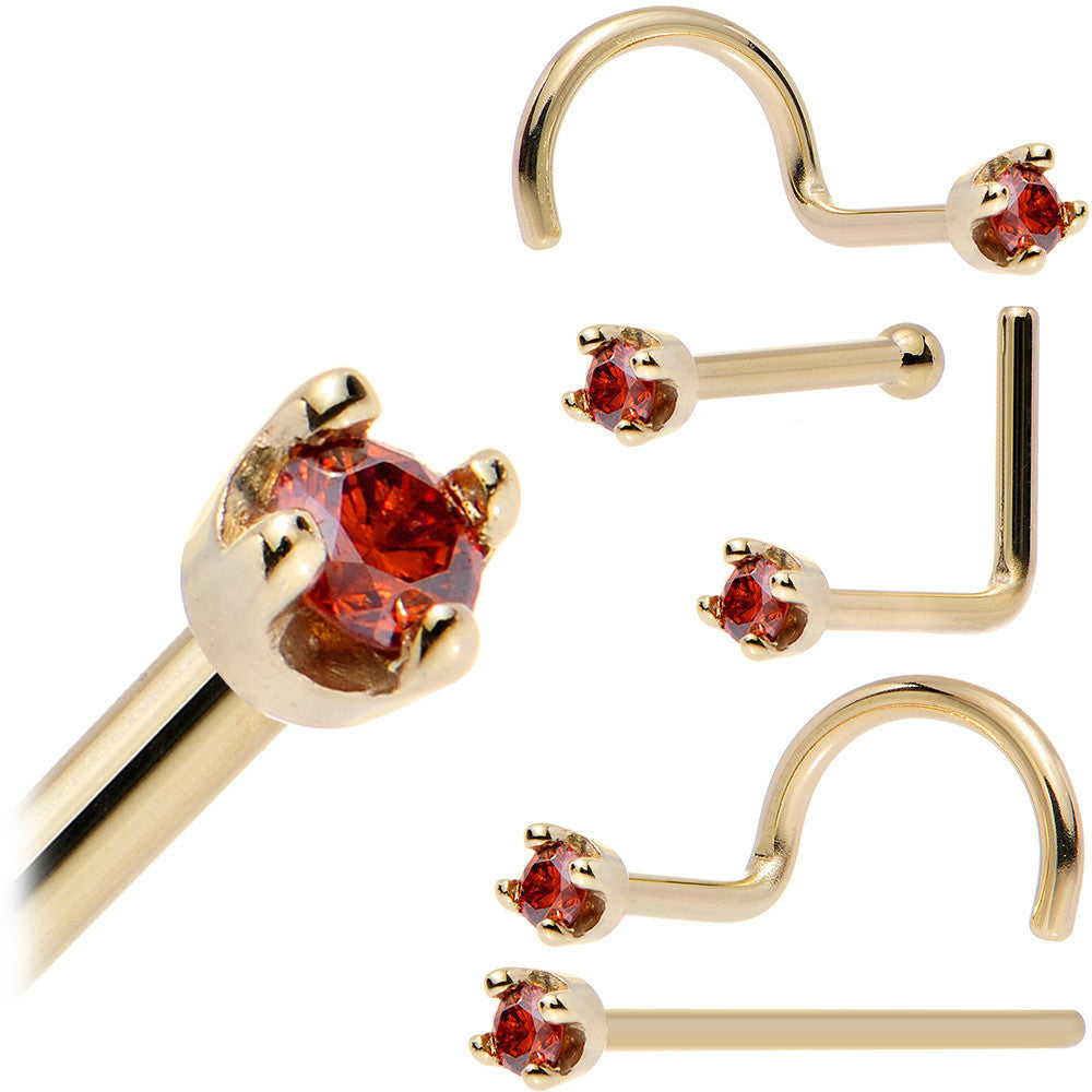 14k Yellow Gold 2mm Lab Grown Red Diamond Nose Ring - BodyCandy - Flyclothing LLC