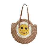 Smile Pointed Color Block Straw Round Shoulder Bag - Madeline Love - Flyclothing LLC
