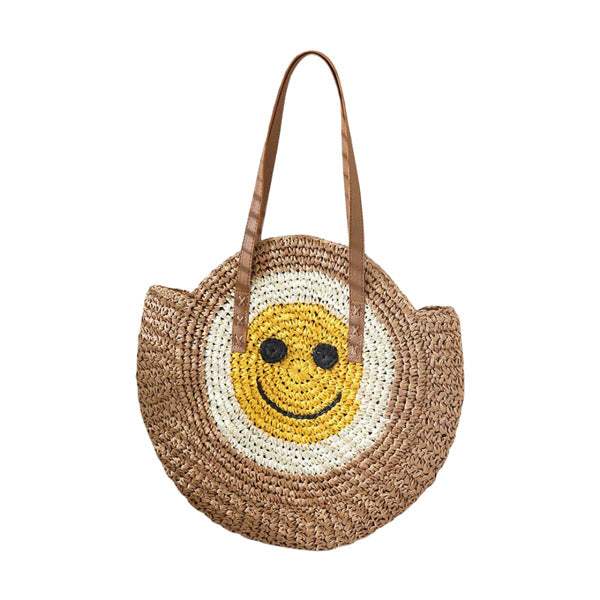 Smile Pointed Color Block Straw Round Shoulder Bag - Madeline Love - Flyclothing LLC