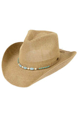 C.C Turquoise Stone with Beaded String Band Cowboy Hat - Madeline Love - Flyclothing LLC