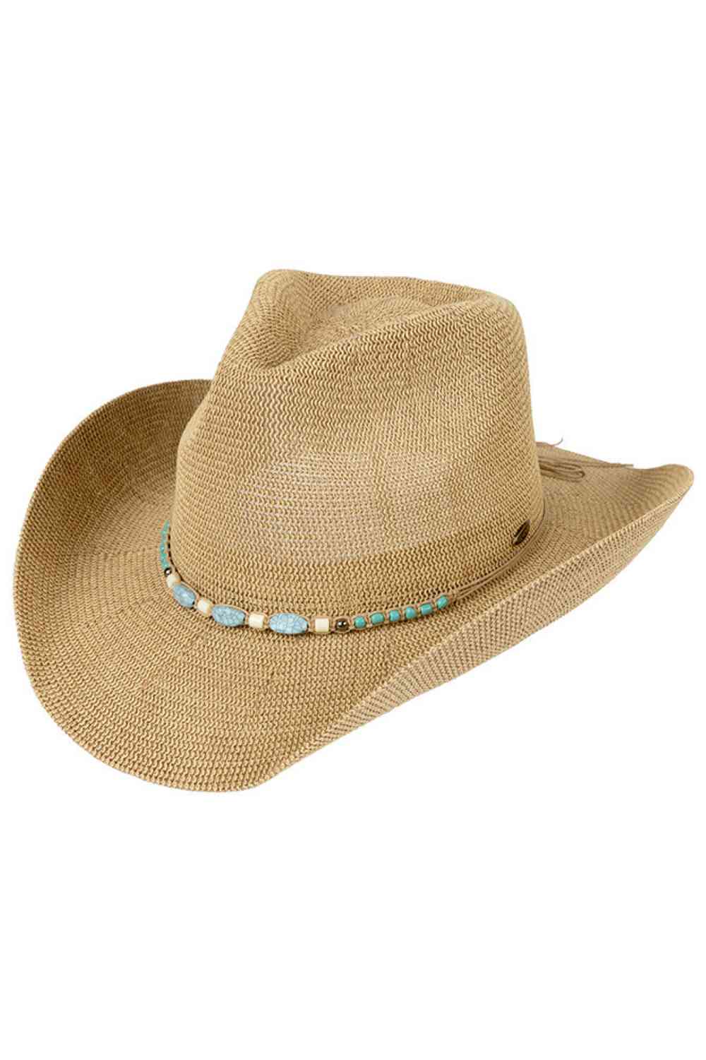 C.C Turquoise Stone with Beaded String Band Cowboy Hat - Madeline Love - Flyclothing LLC