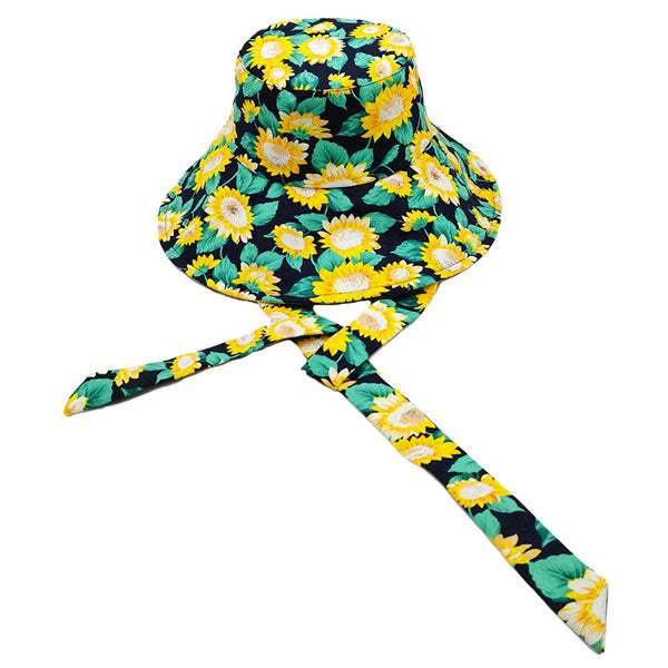 Sunflower Patterned Chin Tie Bucket Hat - Madeline Love - Flyclothing LLC