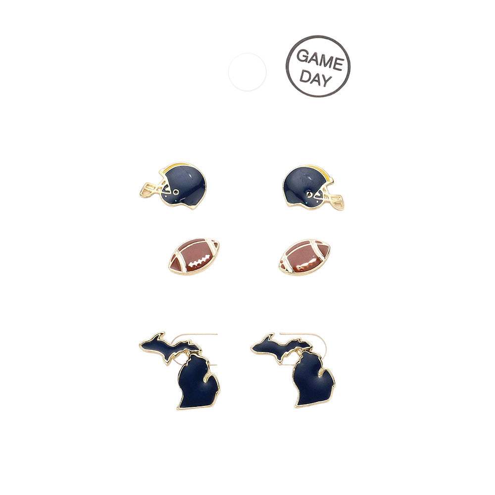 3Pairs Game Day Helmet Football Michigan State Map Earrings - Madeline Love - Flyclothing LLC