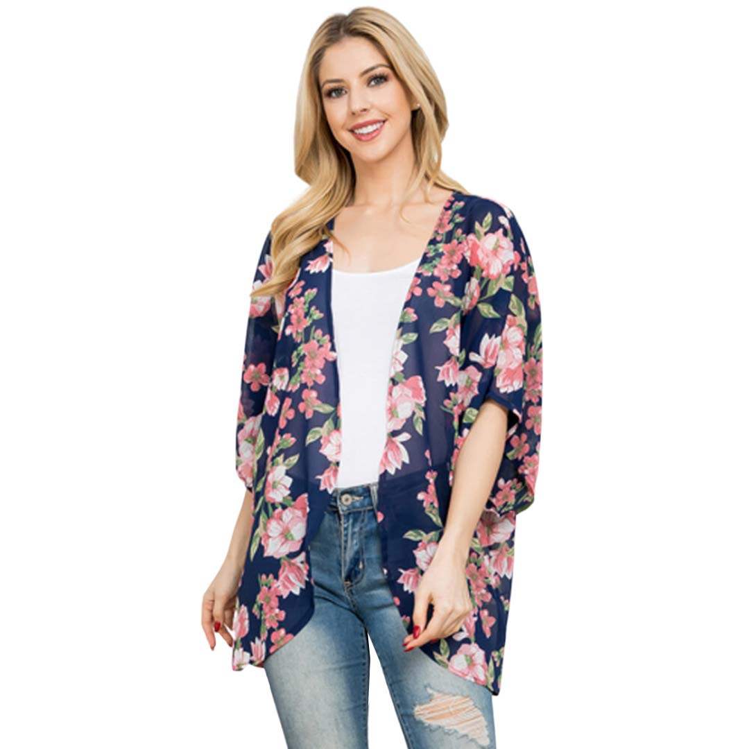 Beautiful Flower Patterned Cover Up Kimono Poncho - Madeline Love - Flyclothing LLC