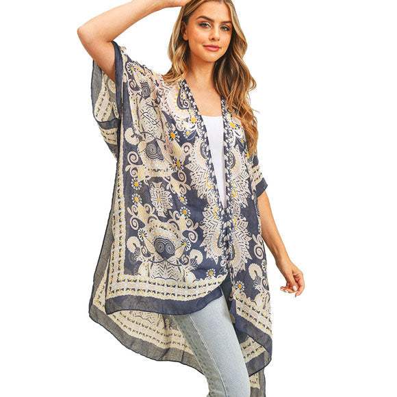 Bohemian Patterned Cover Up Kimono Poncho - Madeline Love - Flyclothing LLC
