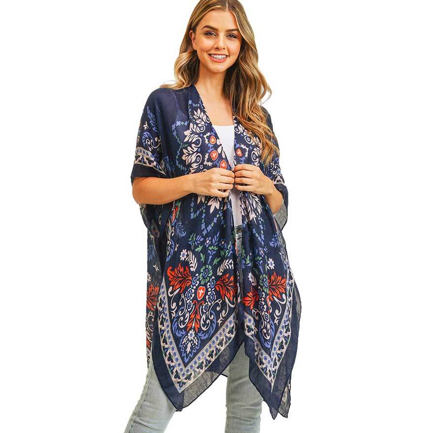Bohemian Print Cover Up Kimono Poncho - Madeline Love - Flyclothing LLC