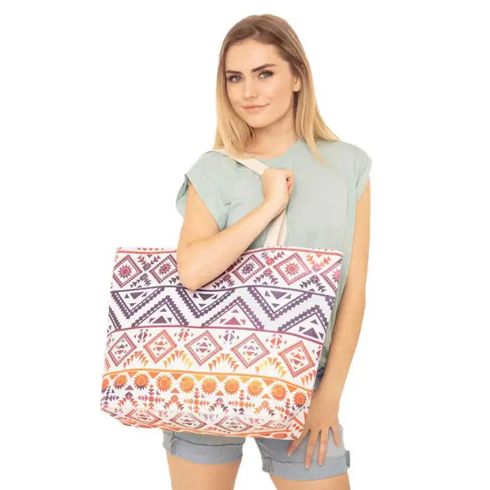 Colorful Tribal Pattern Beach Tote Bag - Madeline Love - Flyclothing LLC