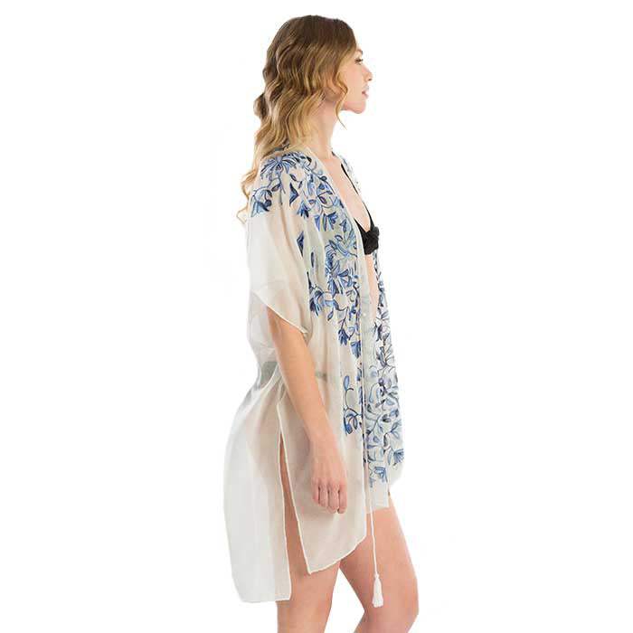 Black Embroidery Floral Cover Up Kimono Cardigan - Madeline Love - Flyclothing LLC