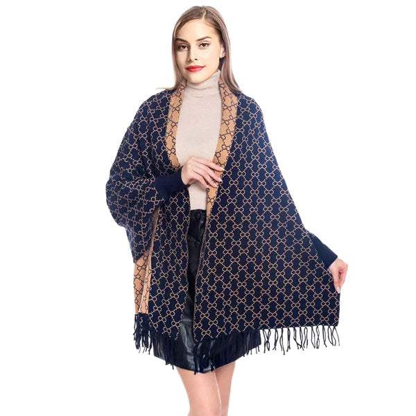 Fashionable Luxury Patterned Poncho - Madeline Love - Flyclothing LLC