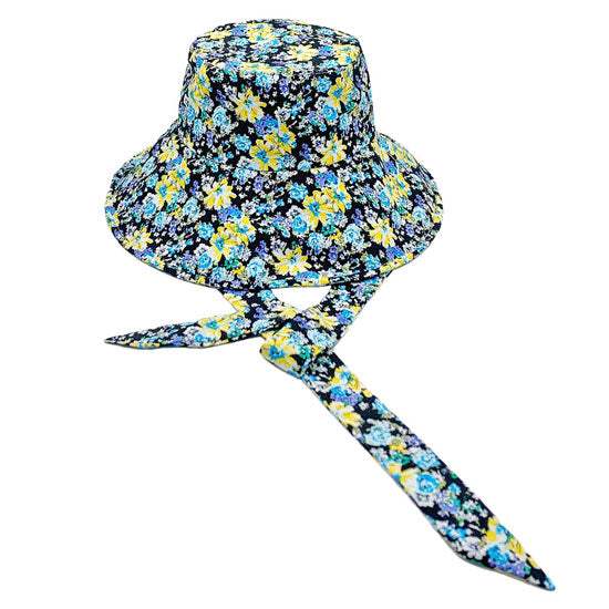 Flower Patterned Chin Tie Bucket Hat - Madeline Love - Flyclothing LLC