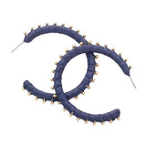 Metal Ball Trimmed Raffia Wrapped Hoop Earrings - Madeline Love - Flyclothing LLC