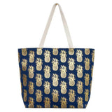 Metallic Pineapple Patterned Beach Tote Bag - Madeline Love - Flyclothing LLC