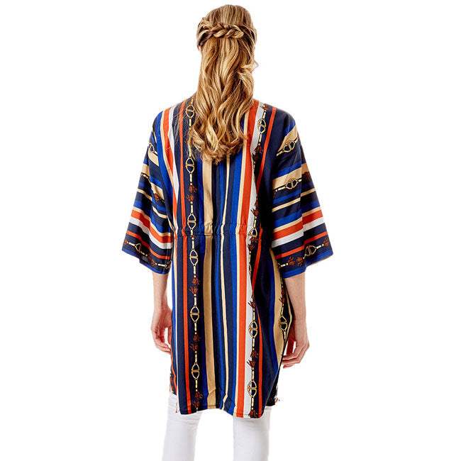 Multi Color Stripe Cover Up Kimono Poncho - Madeline Love - Flyclothing LLC