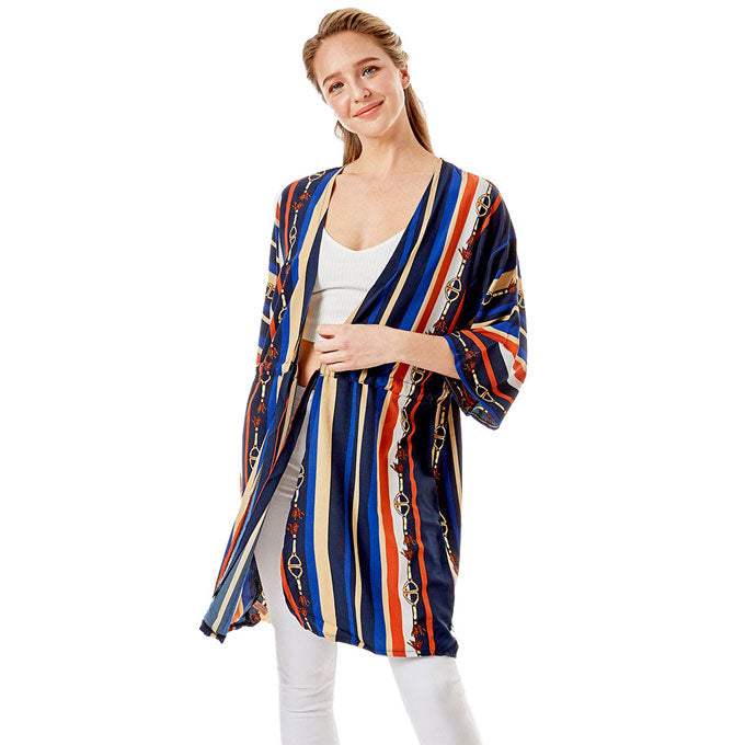 Multi Color Stripe Cover Up Kimono Poncho - Madeline Love - Flyclothing LLC