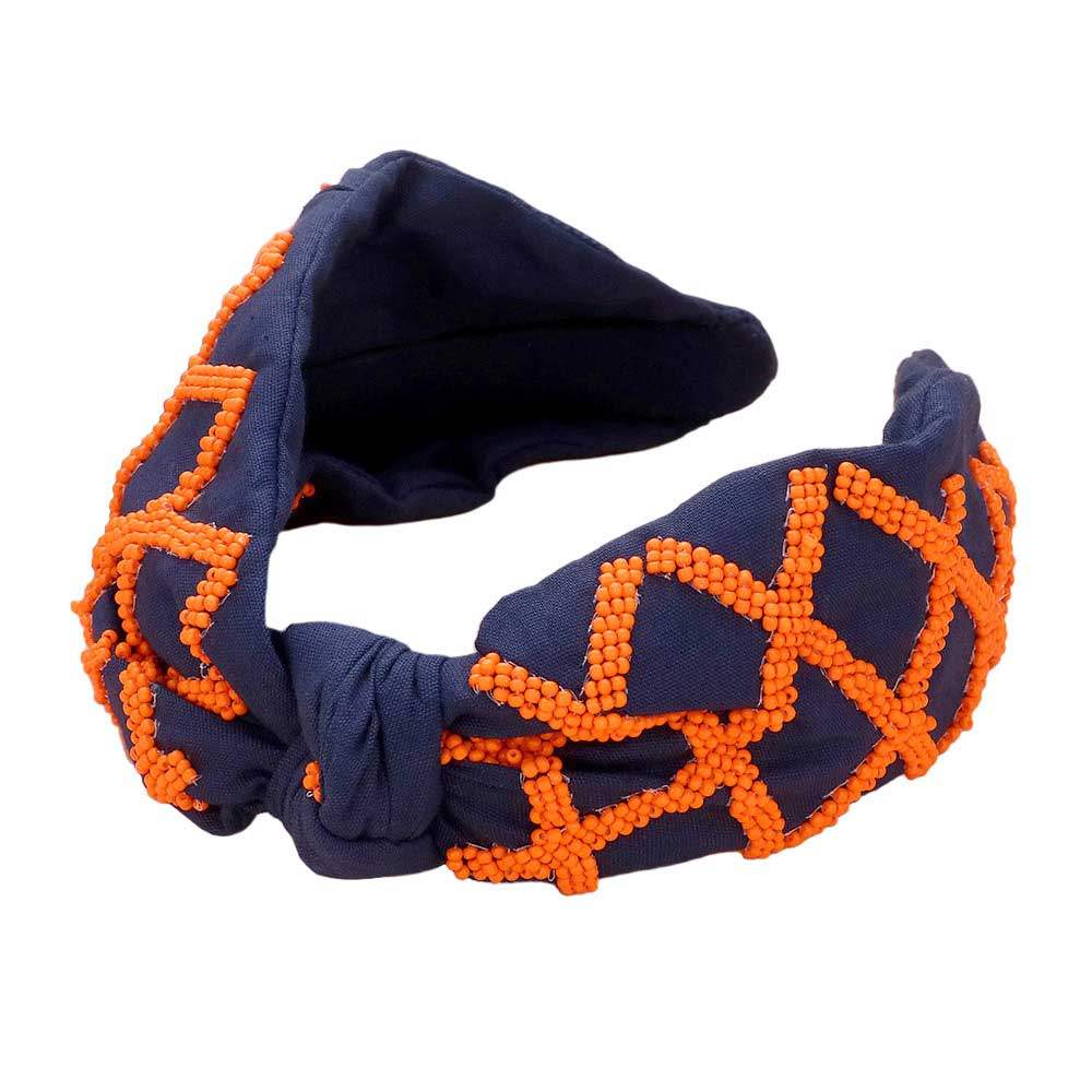 Game Day Seed Beaded Check Patterned Knot Burnout Headband - Madeline Love - Flyclothing LLC