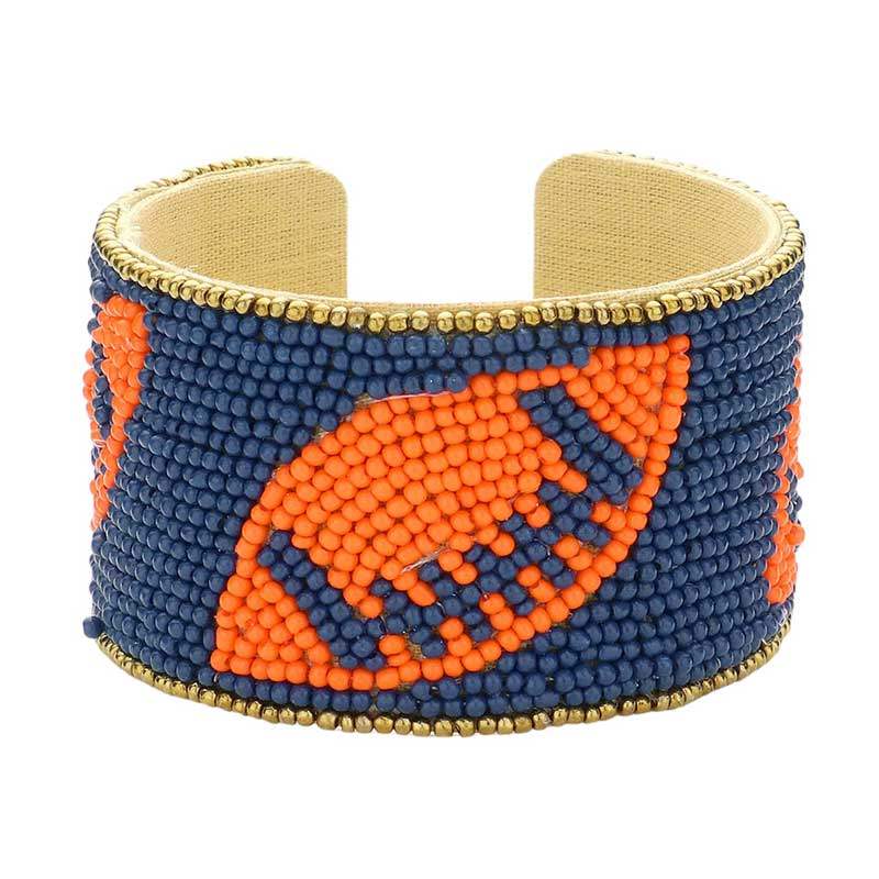 Game Day Seed Beaded Football Accented Cuff Bracelet - Madeline Love - Flyclothing LLC