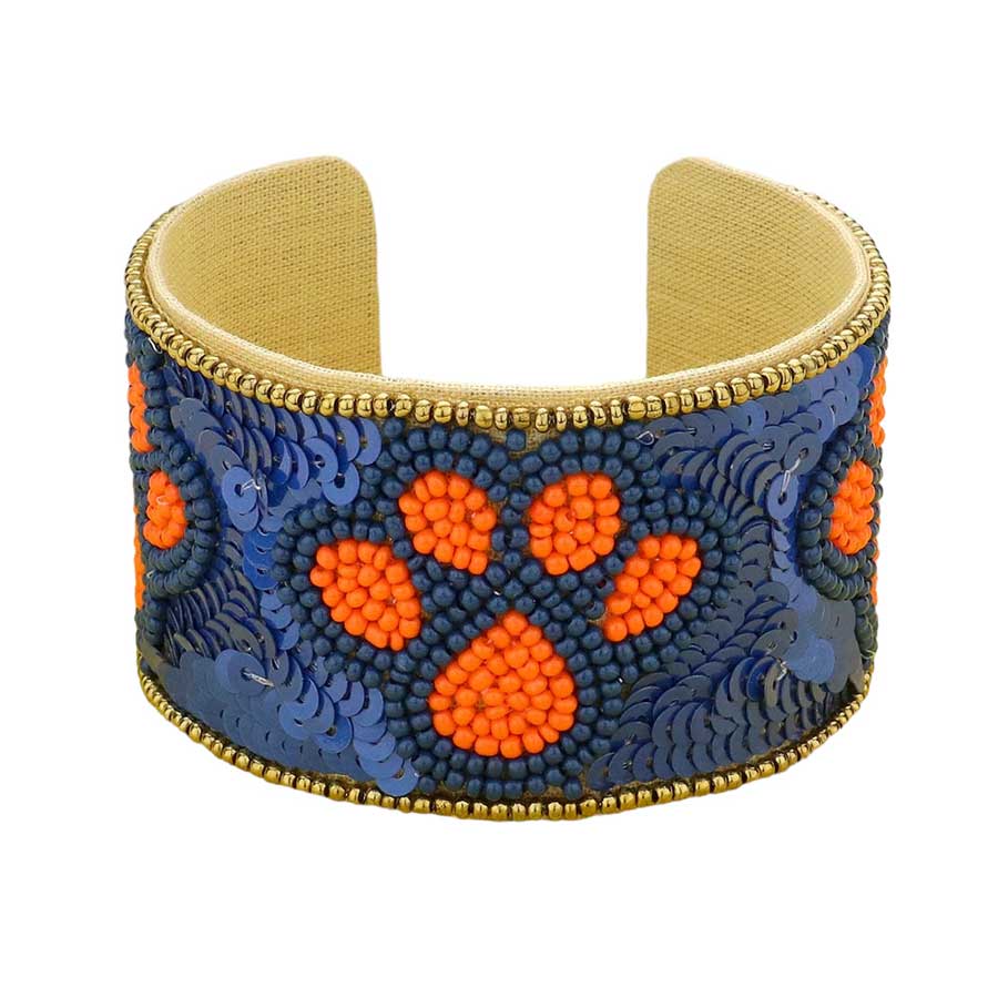 Game Day Sequin Seed Beaded Paw Accented Cuff Bracelet - Madeline Love - Flyclothing LLC