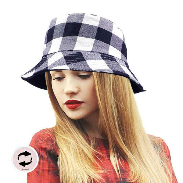 Reversible Buffalo Check Patterned Bucket Hat - Madeline Love - Flyclothing LLC