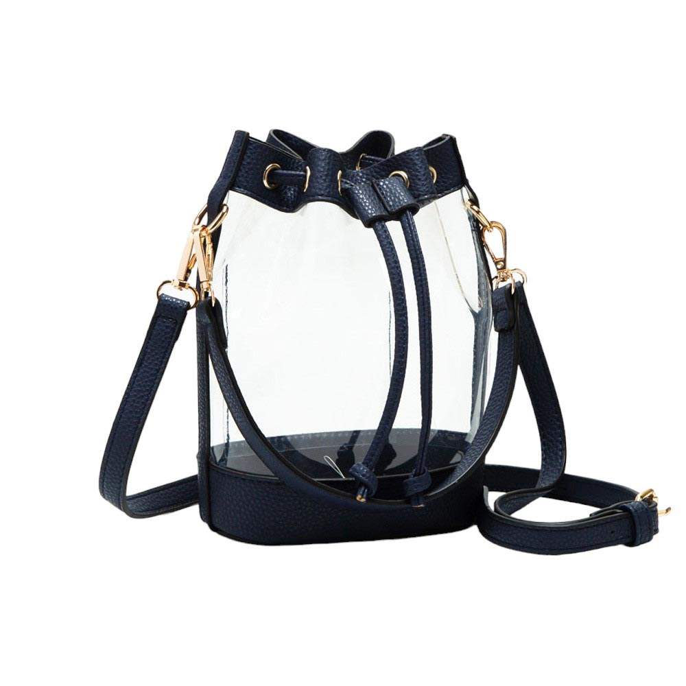 Solid Faux Leather Transparent Bucket Bag - Madeline Love - Flyclothing LLC