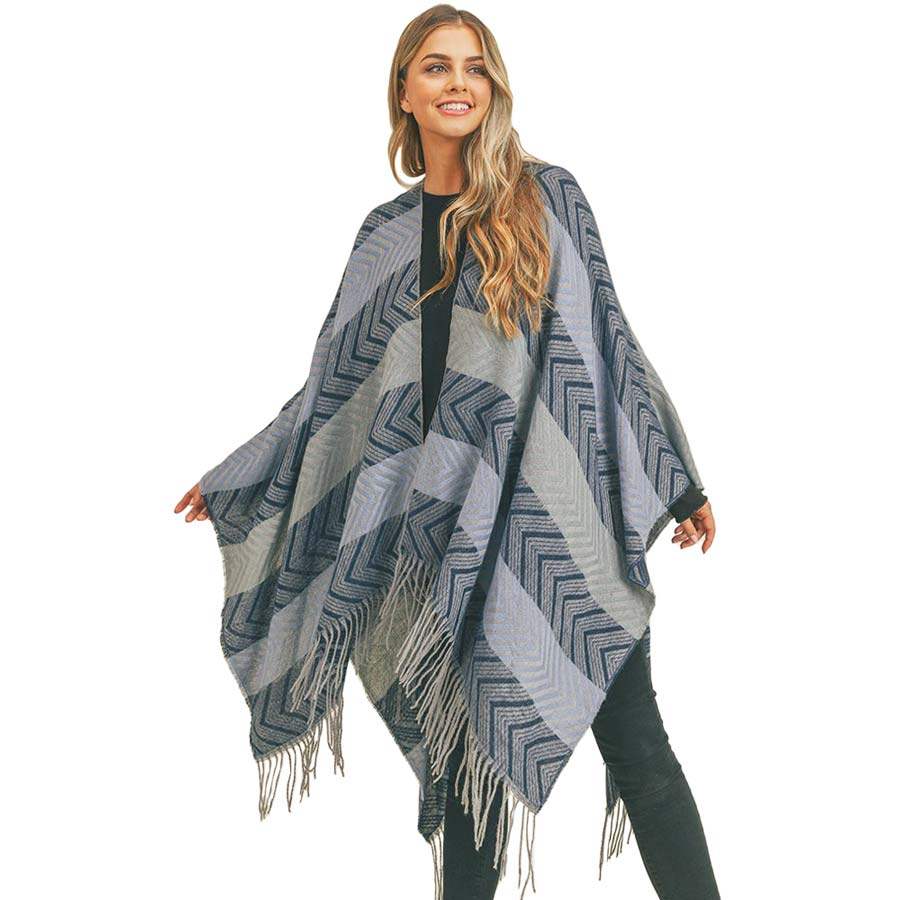 Stripe Chevron Tassel Ruana - Madeline Love - Flyclothing LLC