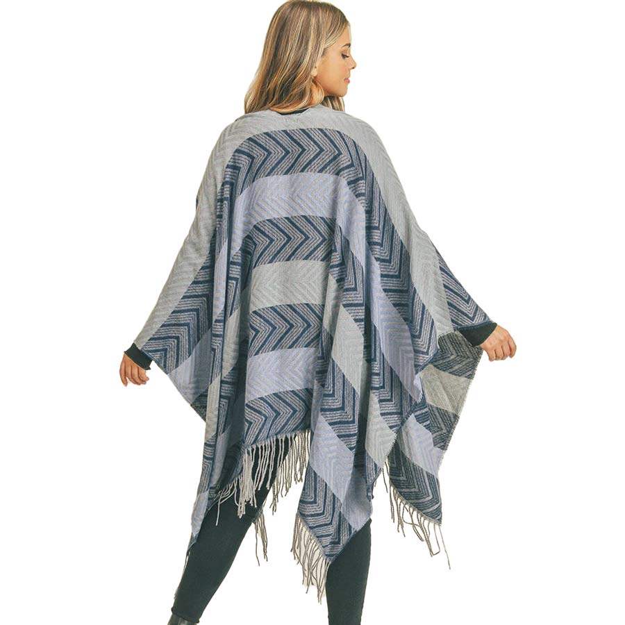 Stripe Chevron Tassel Ruana - Madeline Love - Flyclothing LLC