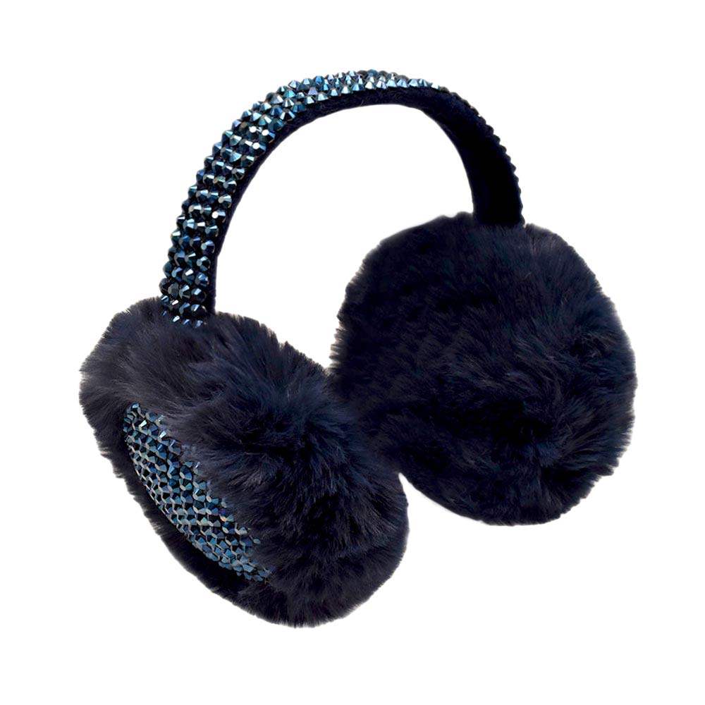 Studded Fluffy Plush Fur Foldable Earmuff - Madeline Love - Flyclothing LLC