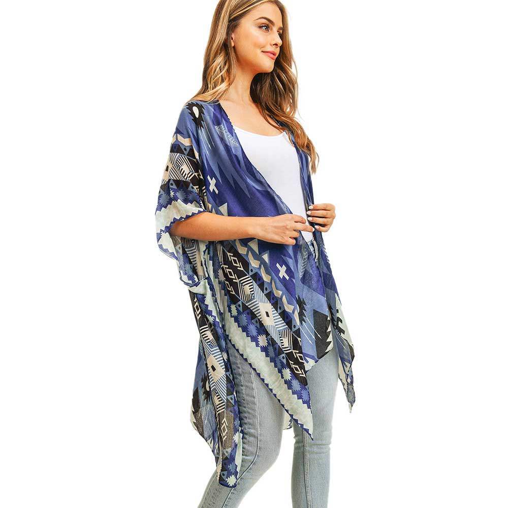 Tribal Patterned Cover Up Kimono Poncho - Madeline Love - Flyclothing LLC